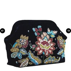 ANTHROPOLOGIE Beaded Floral Velvet Clutch